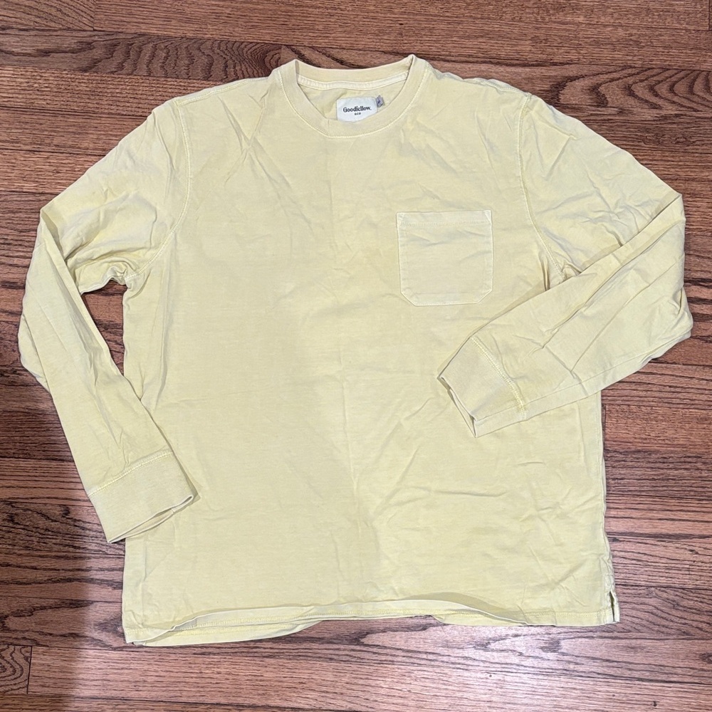 Goodfellow & Co Men's Long-Sleeve Pocket Tee in Light Yellow XXL